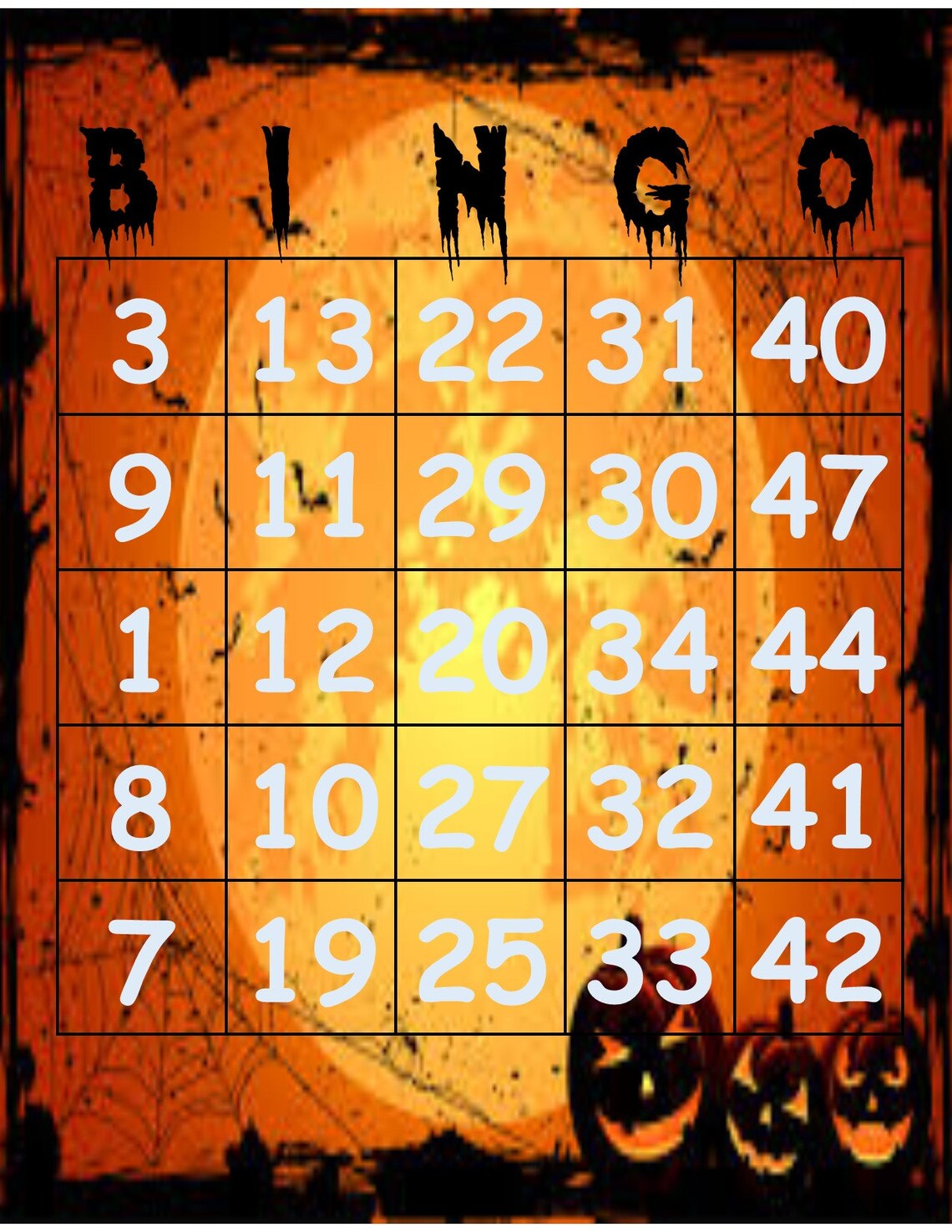 Halloween/Pumpkins/Printable Cards/Bingo Cards/Bingo/Jack o | Etsy