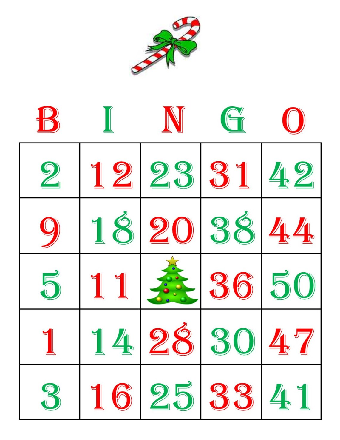Christmas Tree Printable Cards Bingo Etsy
