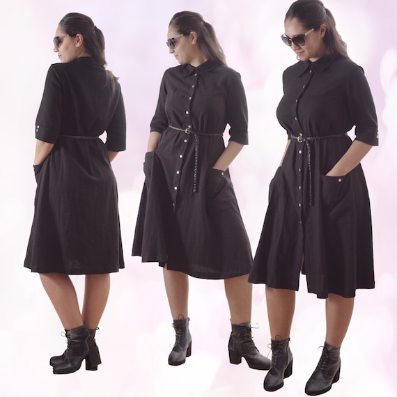 black linen shirt dress
