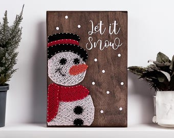 Let It Snow String Art - Winter Snowman Decor - 7" x 10"