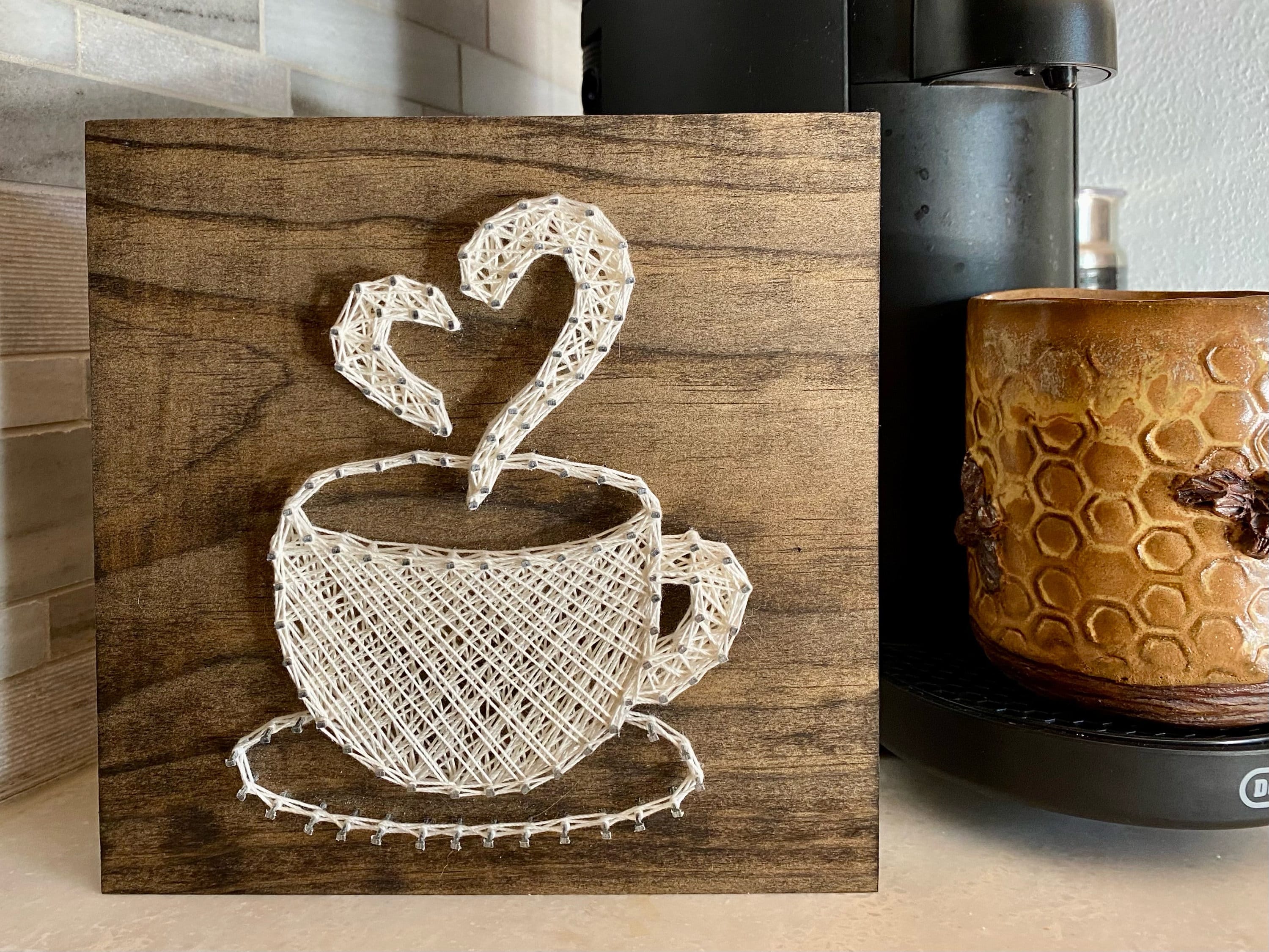Coffee Cup String Art Coffee Bar Decor Hot Cocoa String - Etsy
