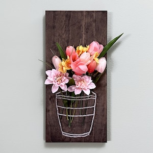Bucket Flower Vase String Art - Floral Decor - Seasonal Decor - Spring Flowers