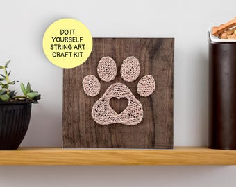 DIY Heart Paw Print String Art Craft Kit - Pet Lover - String Art Beginner