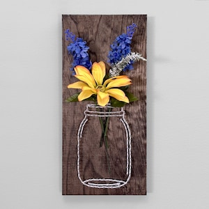 Mason Jar Flower Vase String Art - Floral Decor - Seasonal Decor - Spring Flowers