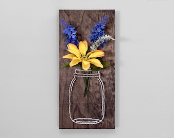 Mason Jar Flower Vase String Art - Floral Decor - Seasonal Decor - Spring Flowers