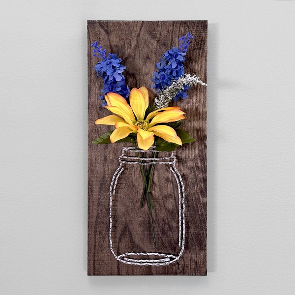 Mason Jar Flower Vase String Art - Floral Decor - Seasonal Decor - Spring Flowers