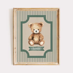 Teddy bear nursery,Custom boy name nursery wall art print,woodland bear print,cute kids room decor,baby shower gift,watercolor animal