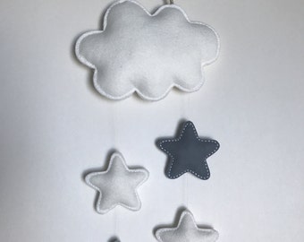 Grey Felt Star and Cloud Wall Hanging