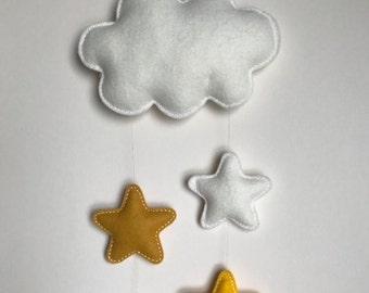 Yellow Felt Star and Cloud Wall Hanging