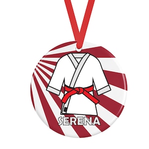 Red Belt Martial Arts Personalized Porcelain Ornament Karate Taekwondo Aikido Gi Kimono Zubon Obi