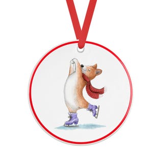 Ice Skating Corgi Layback Spin Porcelain Ornaments, Ice Skating Ornament, Corgi Ornament, Dog, Winter, Figure Skating