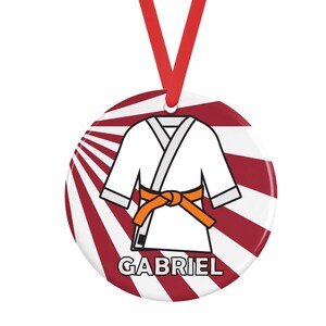 Orange Belt Martial Arts Personalized Porcelain Ornament Karate Taekwondo Aikido Gi Kimono Zubon Obi