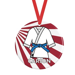 Blue Belt Martial Arts Personalized Porcelain Ornament Karate Taekwondo Aikido Gi Kimono Zubon Obi