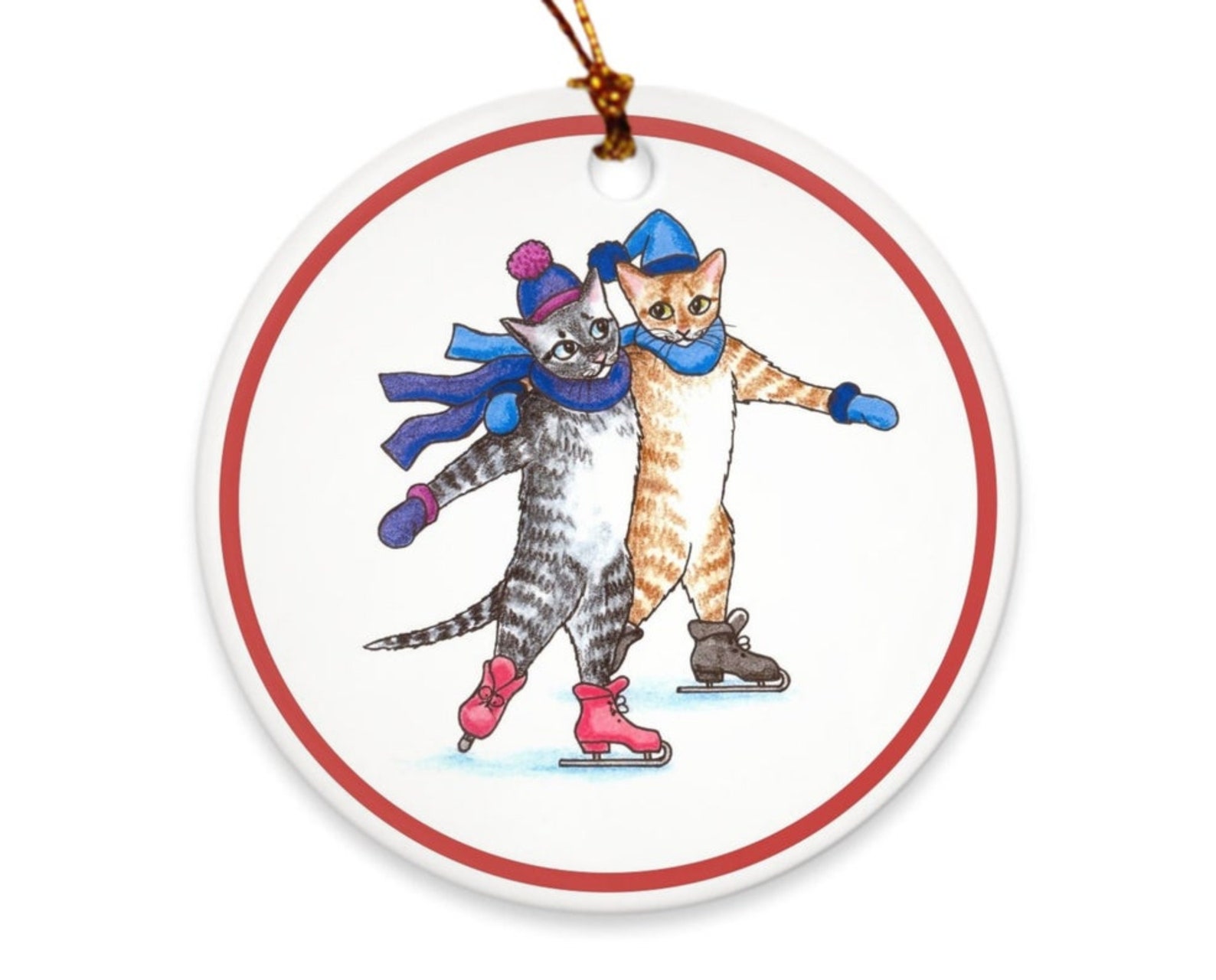 Ice Skating Cats Porcelain Ornament Ice Skating Ornament Cat Etsy