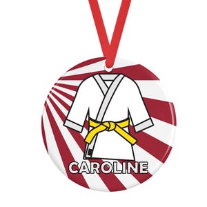 Yellow Belt Martial Arts Personalized Porcelain Ornament Karate Taekwondo Aikido Gi Kimono Zubon Obi