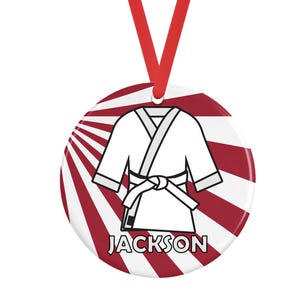 White Belt Martial Arts Personalized Porcelain Ornament Karate Taekwondo Aikido Gi Kimono Zubon Obi