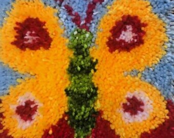Butterfly LATCH HOOK Rug FINISHED/Completed 12"x12" WonderArt New Hanging Pillow