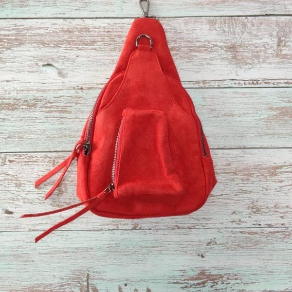 Red Suede Sling Bag / Crossbody Bag / Leather Crossbody Bag / Concealed Carry Bag