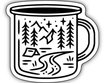 Camping Scene Mug Sticker / hydroflask stickers / outdoor stickers / jeep stickers / waterproof stickers