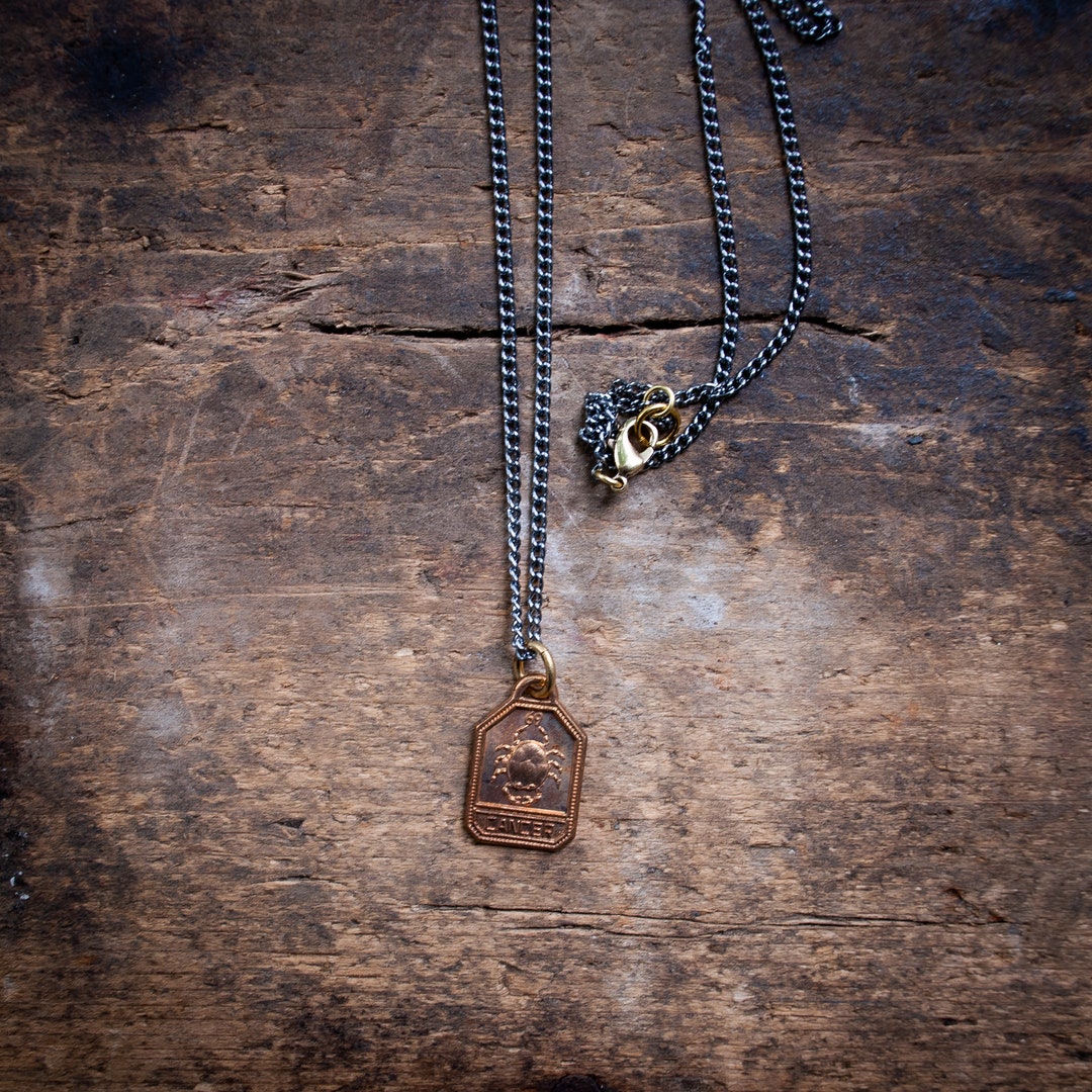 Cancer Necklace, Zodiac Necklace, Horoscope Necklace, Mens Zodiac