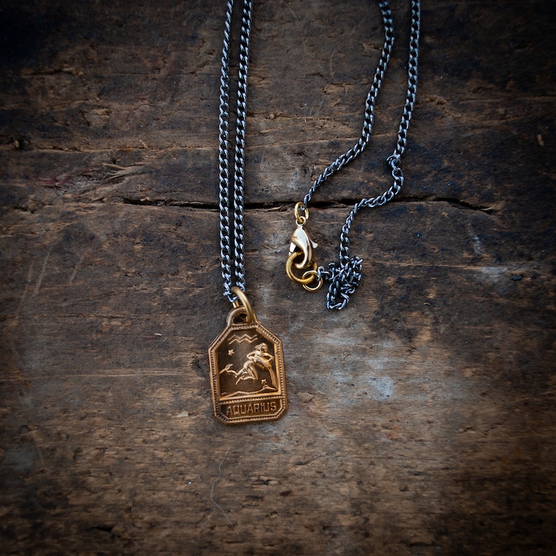Aquarius Necklace, Zodiac Necklace, Horoscope Necklace, Mens Zodiac
