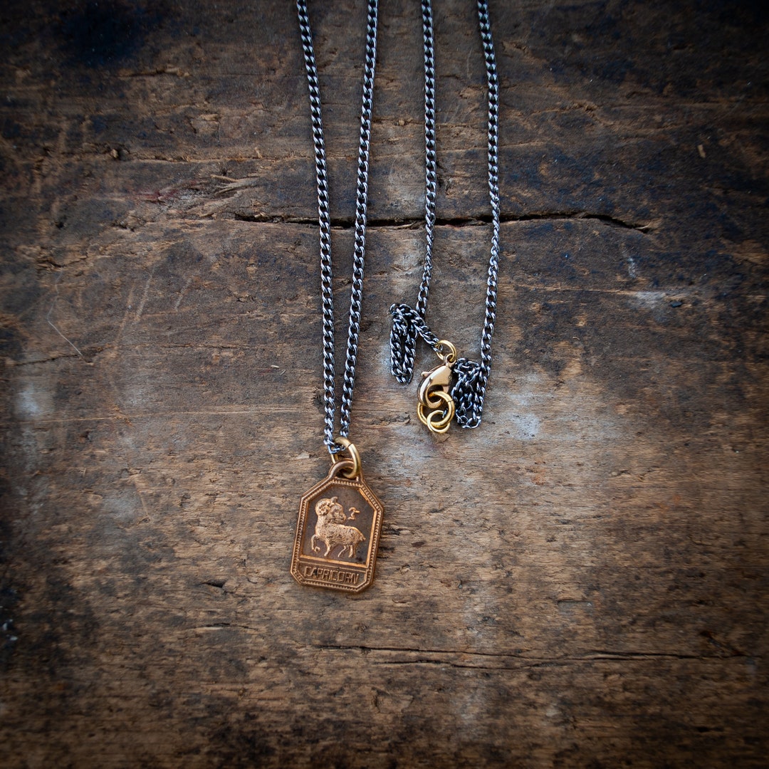 Capricorn Necklace, Zodiac Necklace, Horoscope Necklace, Mens Zodiac