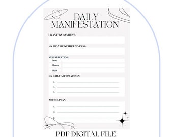 Daily Manifestation Planner, Manifestation Template, Law of Attraction Technique, Digital Printable, 1 Page, PDF File, Gratitude Journal