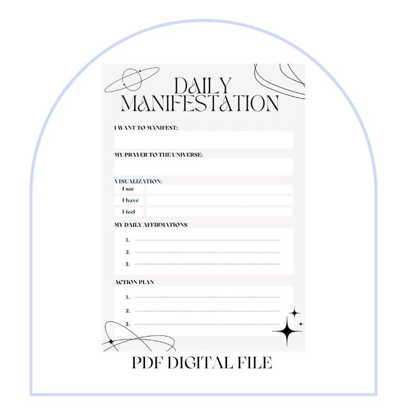 Daily Manifestation Planner, Manifestation Template, Law of Attraction Technique, Digital Printable, 1 Page, PDF File, Gratitude Journal image 1