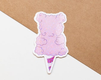 Cotton Candy Bear Sticker, Cotton Candy Stickers, Food Stickers, Sparkly Sticker, Holographic Sticker, Birthday Gift for Kids