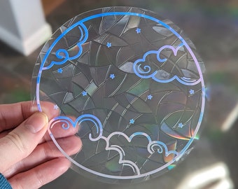 Clouds and Stars, Suncatcher Sticker, Iridescent Window Film, Rainbow Maker, Rainbow Maker