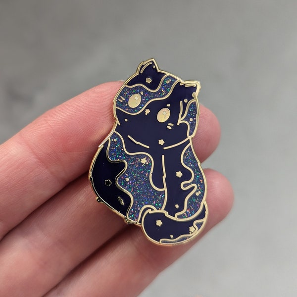 Space Cat Hard Enamel Pin, Kitty Pin, Cute Cat, Cosmic, Stars, Space, Celestial, Animal Pin, Glitter Enamel Pin, Gold, Cute Pin