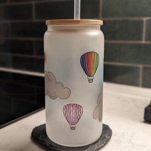 Hot Air Balloon, Cloud Glass, Hot Air Balloon Gifts, Frosted Glass Tumbler, Cloud Drinking Glasses, Iced Coffee Cup, Soda Can, Sky Glass