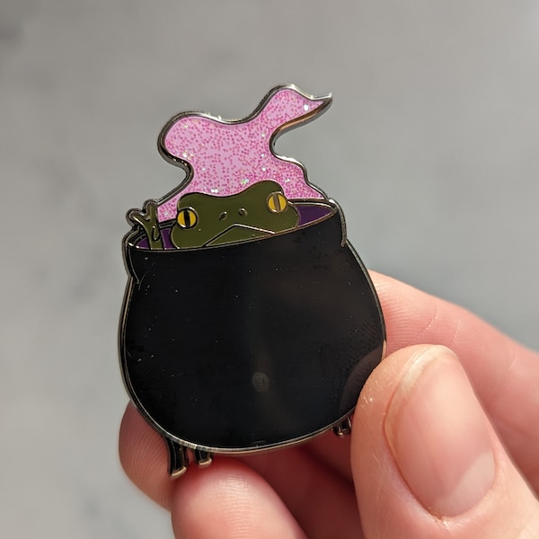 Cauldron Toad Hard Enamel Pin, Frog Pin, Cauldron Enamel Pin, Witchy, Toad, Cottagecore Pin, Frog Gift, Glitter Pin, Peace Sign