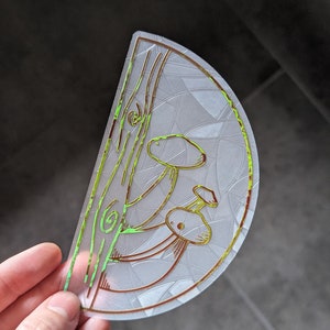 Mushroom Suncatcher Sticker, Mushrooms on Wood, Rainbow Maker, Cottagecore Sticker, Iridescent Window Film, Rainbow Maker