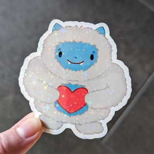 Yeti Sticker, Cute Abominable Snowman, Cute Cryptid, Cryptid Sticker, Yeti Gift, Cute Yeti, Holographic Vinyl Sticker, Waterproof