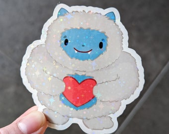 Adesivo Yeti, Pupazzo di neve abominevole carino, Carino Cryptid, Adesivo Cryptid, Regalo Yeti, Yeti carino, Adesivo in vinile olografico, Impermeabile