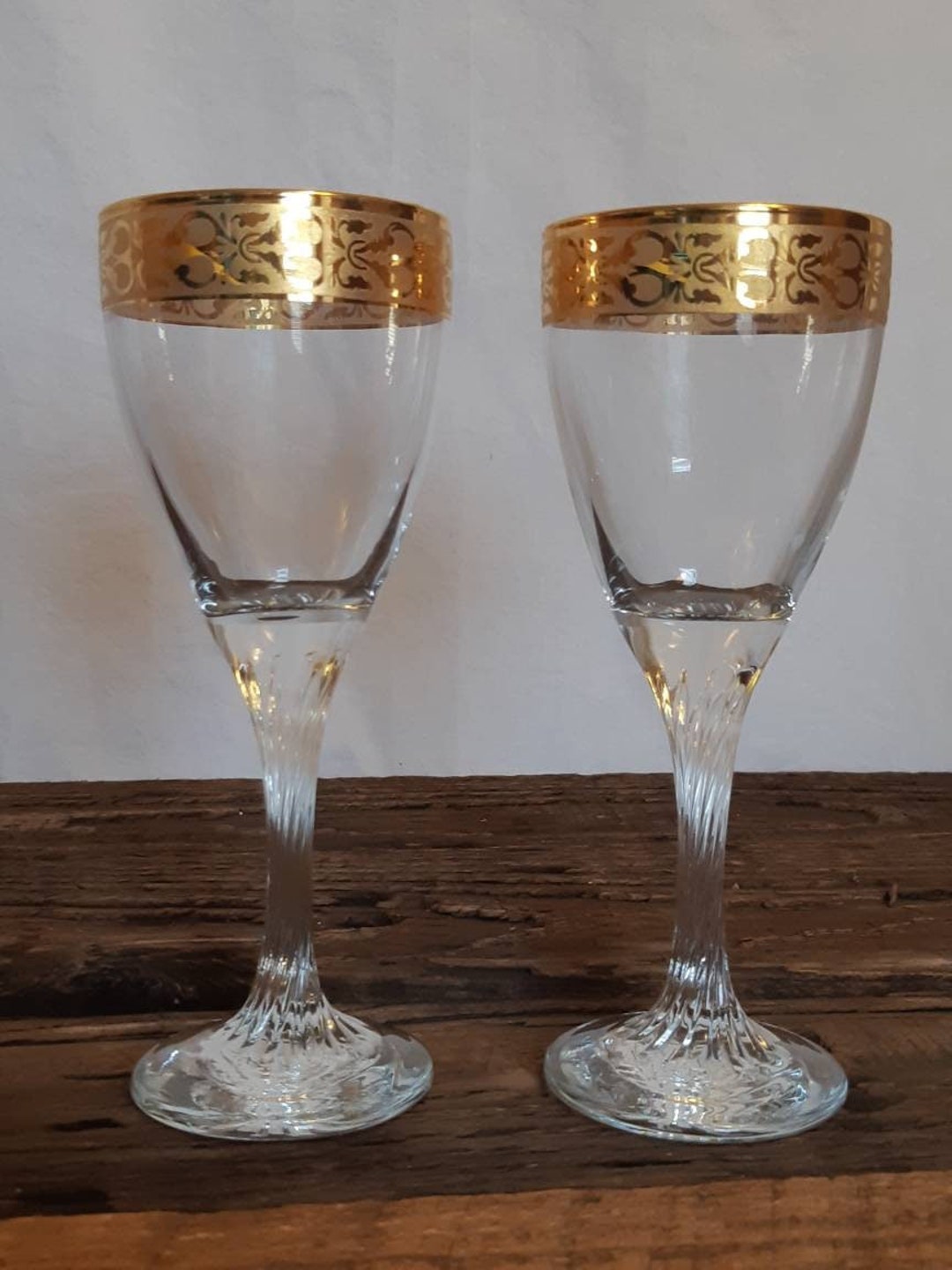 Vintage Wine Glasses Gold Rim Lead Crystal Set of 2 Etsy