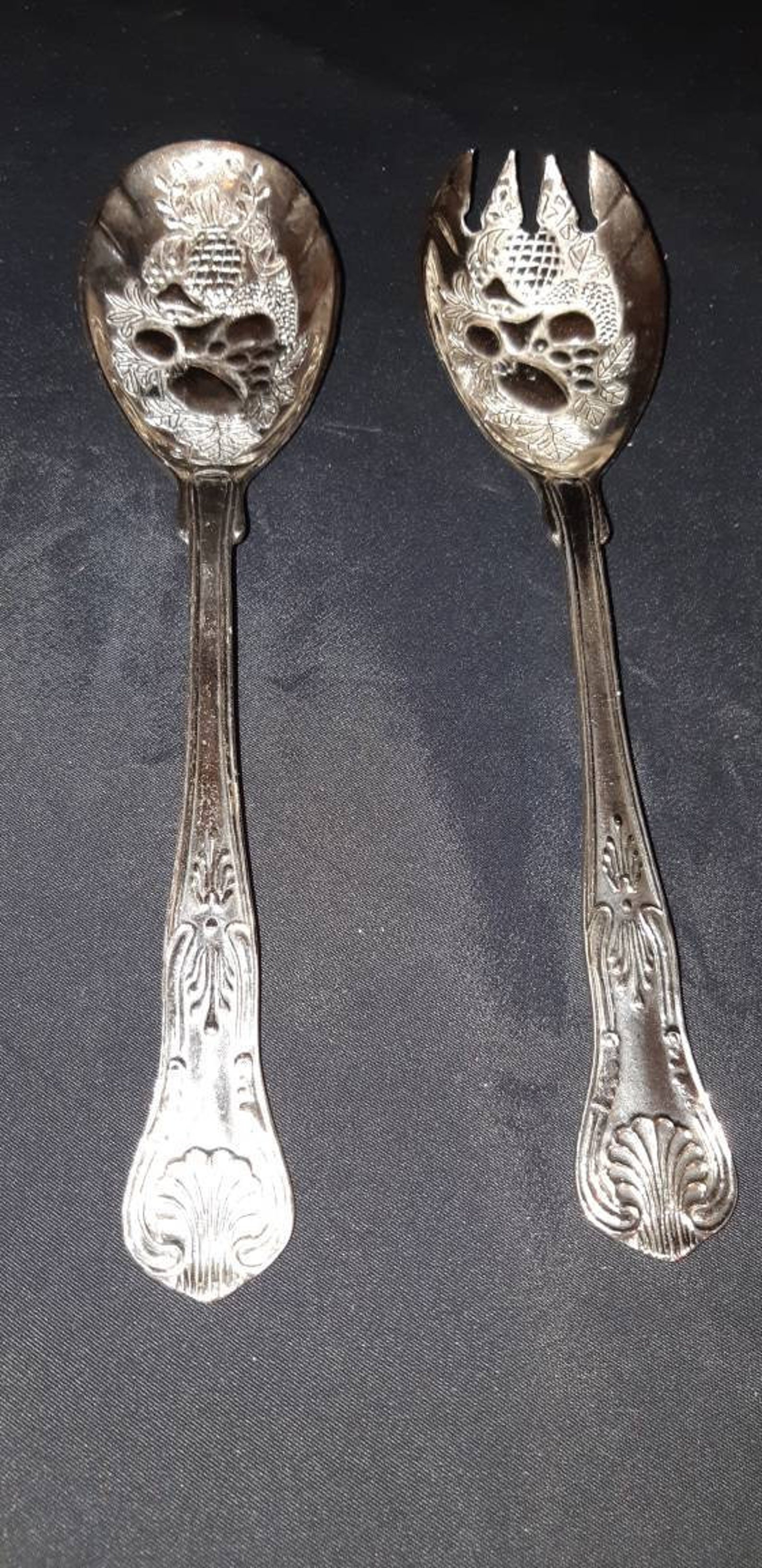 SHIPPING INCLUDED Silver Plated Salad Spoon and Fork Set Etsy