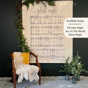 Silent Night Christmas Sign, Vintage Christmas Decor, Christmas Music Backdrop, Church Banners For Walls,