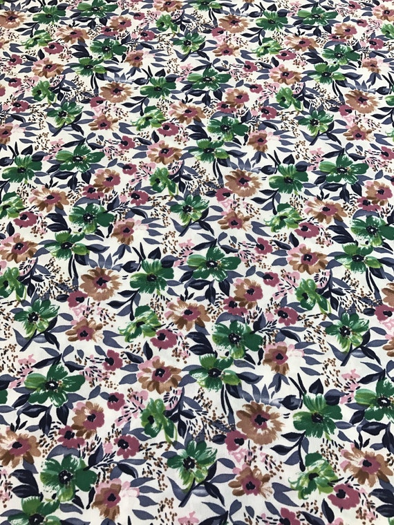Floral Fabric Knit Fabric Vintage Style Fabric Stretch Etsy