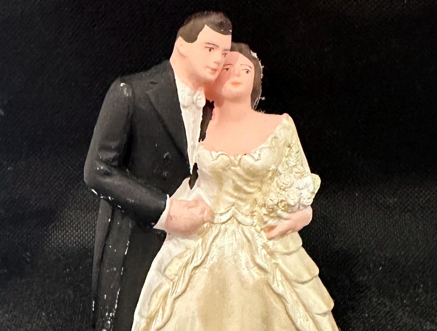 Vintage Wedding Cake Topper Blonde Bride Brunette Groom - View #4