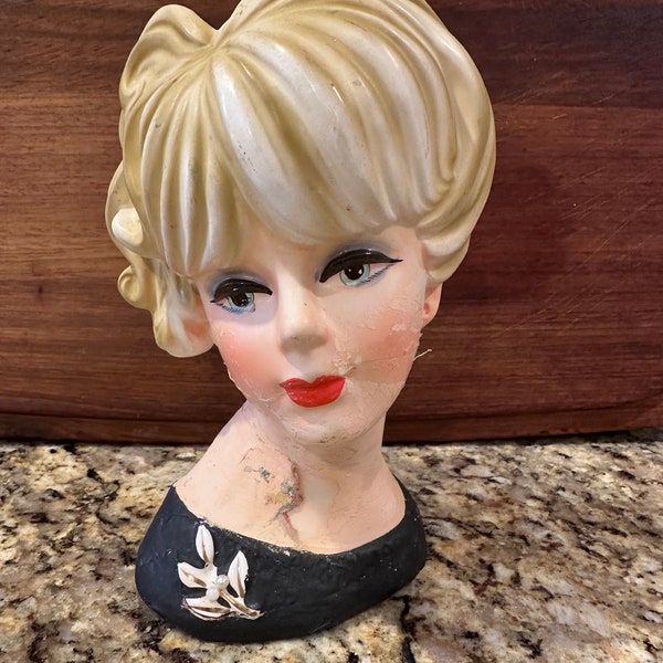 Napcoware Vase Vintage Lady Head Vase Ceramic 8 inches TALL, What a Beauty!