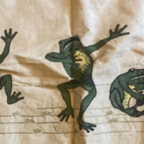 Vintage Victorian Line Pillow Case or Accent Pillow Case with three Embroidered Frogs n lovely Trim