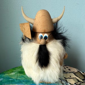 Viking Wood with Ax and Fur possibly made by Carl Bent, from the 1960s, Danish figural / Bojesen Bolling Era, mid-century