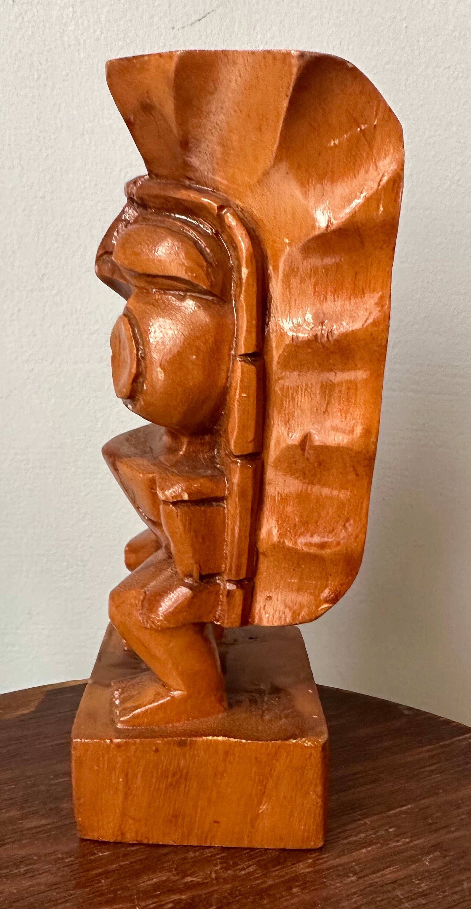 Vintage 8 Inch Hand Carved Wood Hawaiian Tiki Statue, Hawaiian God 