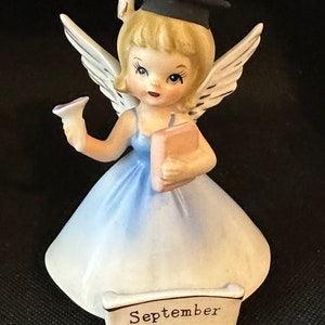 Vintage Nanco September Birthday Angel with Diploma, Bell and Cap