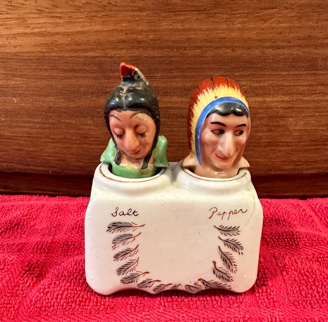 Vintage Royal Japan Hand Painted Pottery Indian's in Drum Novelty