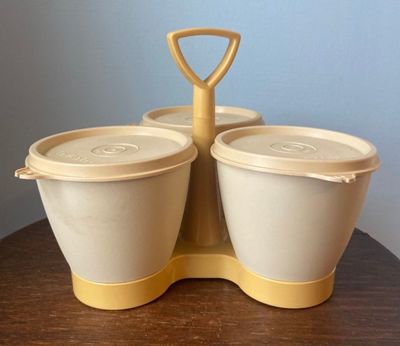 Vintage Tupperware Condiment Server Set White and Beige 