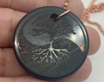 Tree of life shungite pendant Genuine 100 % Solid Copper chain with real shungite from karelia russia, Genuine Copper