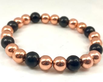 8mm beads Genuine 100 % Solid Copper Bracelet Anklet with real shungite from karelia russia, Genuine Copper